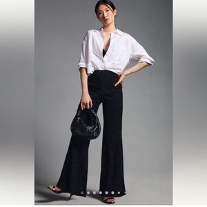 Anthropologie Maeve The Naomi Wide-Leg‎ Flare Pant Black Size 14 Short